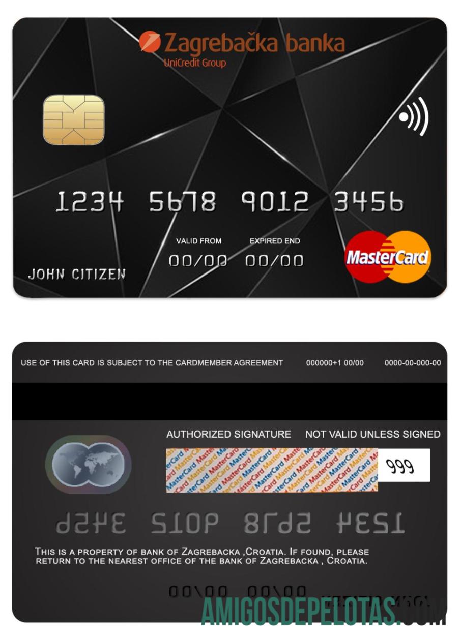 Croácia Zagrebacka Bank Mastercard modelo